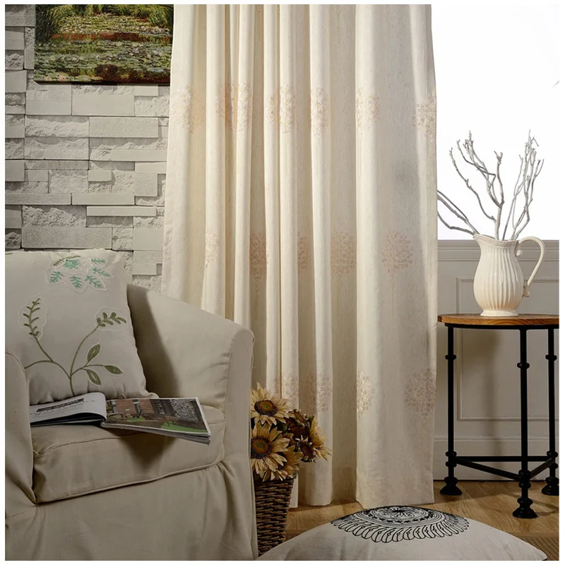

Modern Curtains for Living Dining Room Bedroom Pastoral Chinese Style Curtains Exquisite Multi-color Embroidered Cotton and Hemp