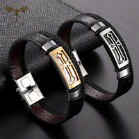 vintage mens cross leather bangle braided rope stainless steel accessories christian wrist jewelry hot sale bracelet homme