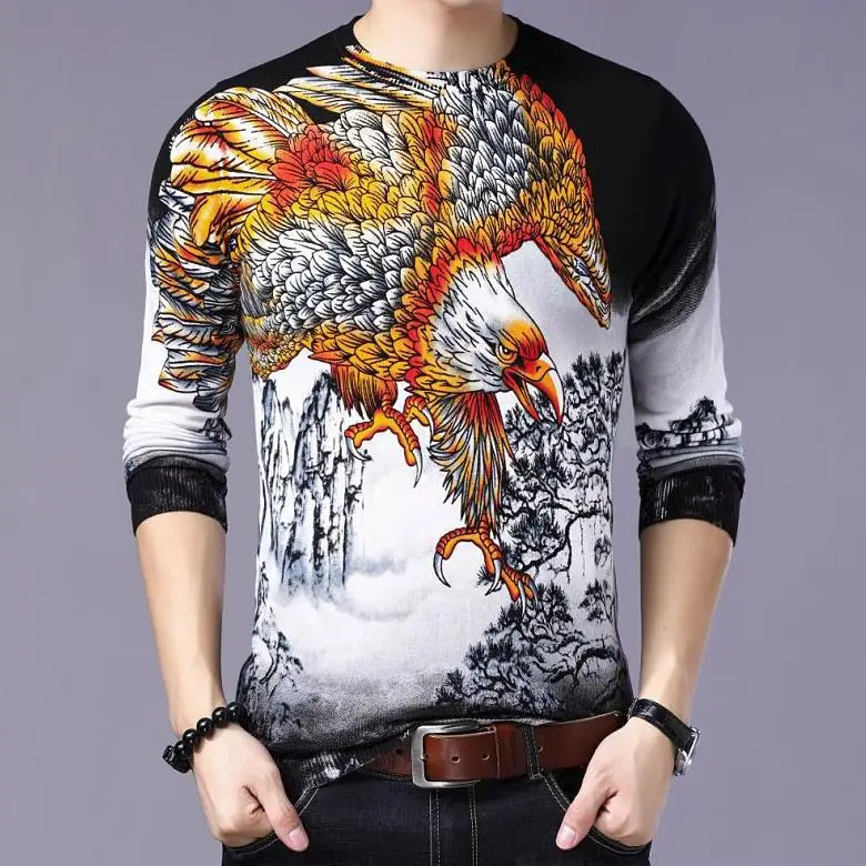 Мужской осенне весенний тонкий пуловер с цветочным принтом карпа рыбы мужские