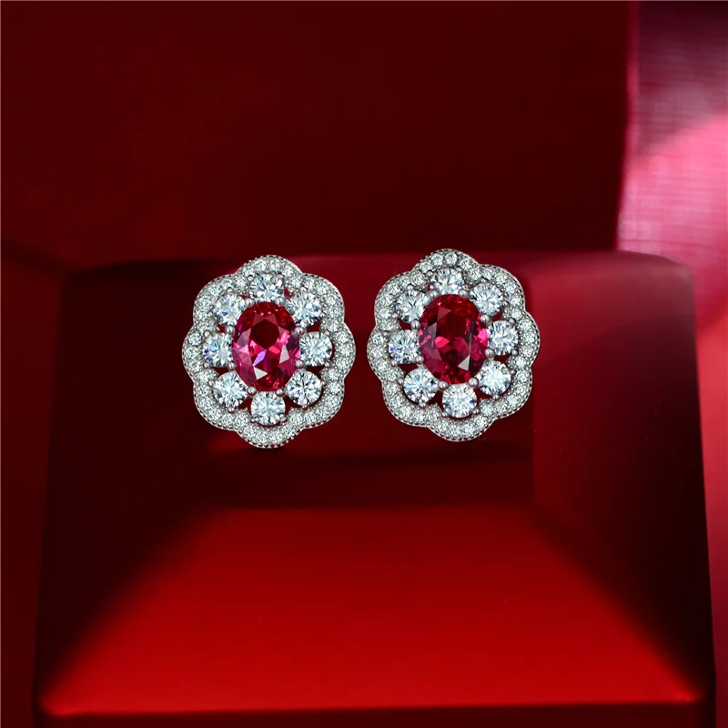 

ZILVERDEW Luxury Ruby S925 Silver Stud Earrings Micro Paved Ziron Fashion Earrings For Women Vintage Wedding Jewley Party Gifts