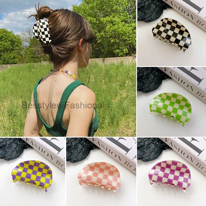Элегантная заколка для волос в черно белую клетку ацетатная Геометрическая