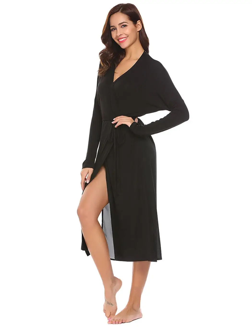 Женское однотонное Двухслойное ночное белье с длинным рукавом и поясом|Халаты| |