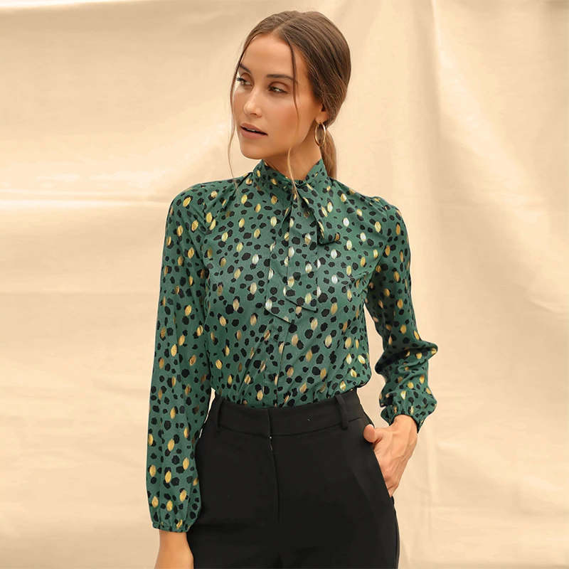 

Long Sleeve Women Blouses 2021 Turn-down Collar Blouse Printed Shirt Casual Tops Elegant Work Wear Chiffon Shirts