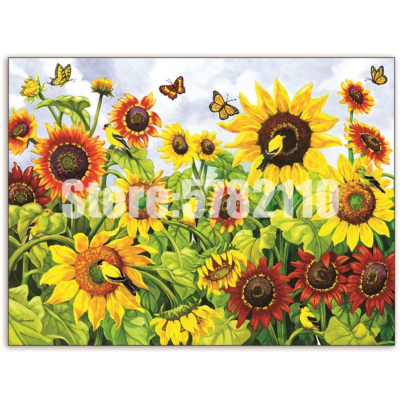 Подсолнухи и золотые наконечники бабочки вышивка 5D сделай сам полноразмерная