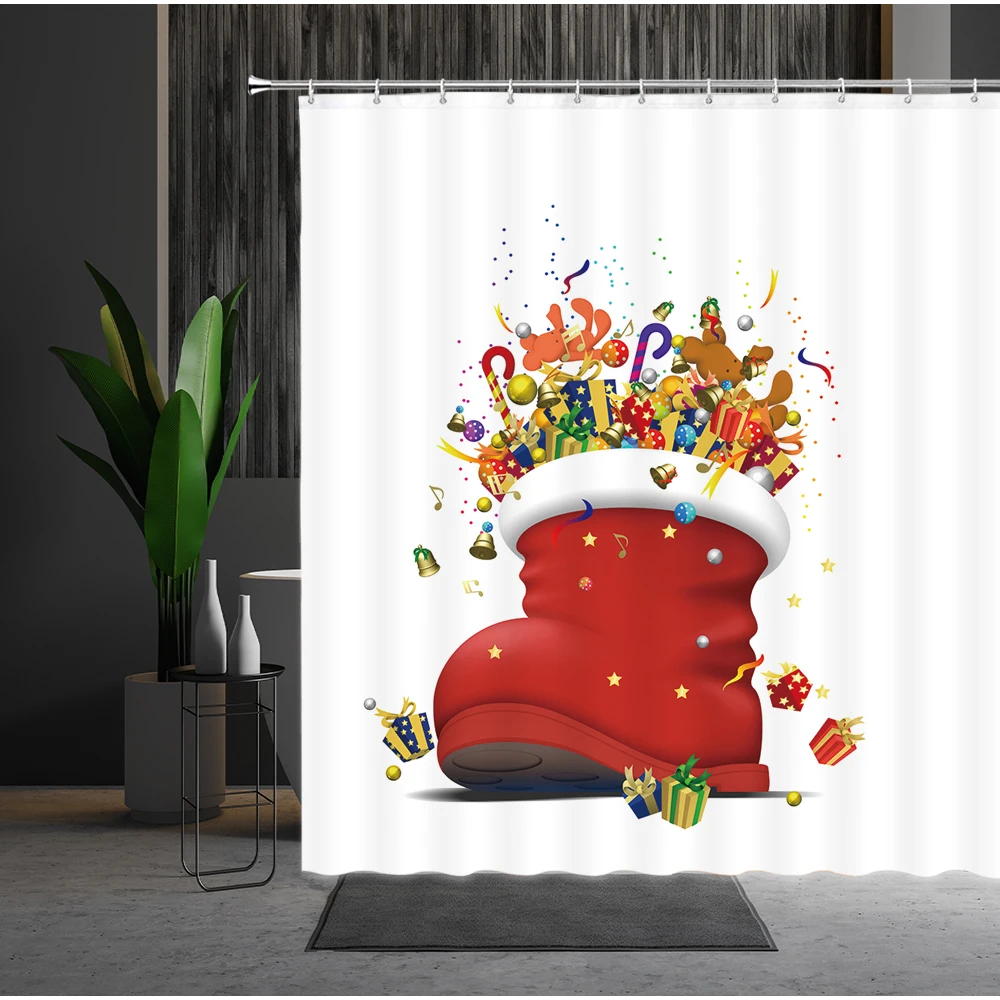 Занавеска для ванной на Новый год и Рождество занавески душа с оленем цветными