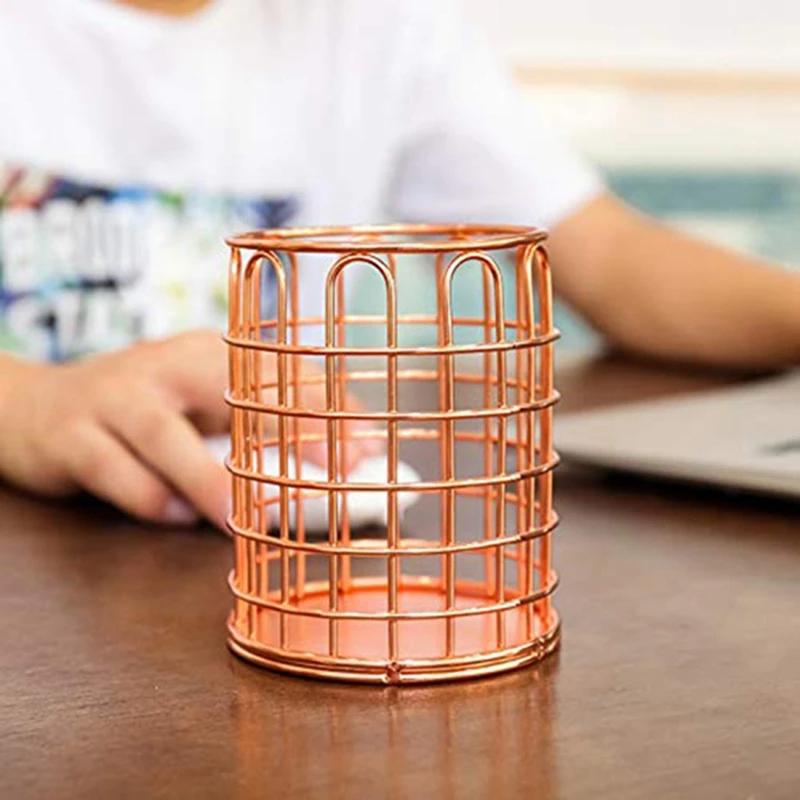 Wrought Iron Pen Holder Nordic Simple Desktop Rose Gold Arched Storage Basket Plating |