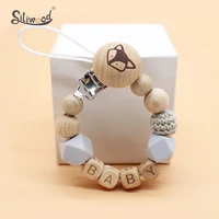 1pc personalize name pacifier clip silicone beech beads custom baby pacifier chain holder dummy clips baby teething toys gifts