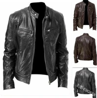 winter mens leather jacket warm zip cardigan pocket pu leather jacket mens stand collar slim zip leather jacket