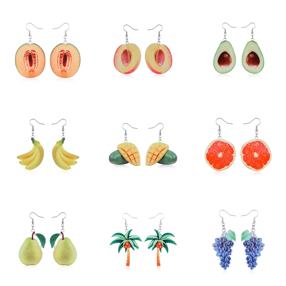 Милые акриловые серьги с фруктами клубника ананас томатный киви апельсин