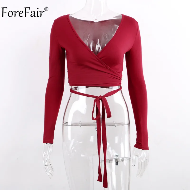 Женская облегающая футболка с запахом Forefair элегантный повседневный укороченный