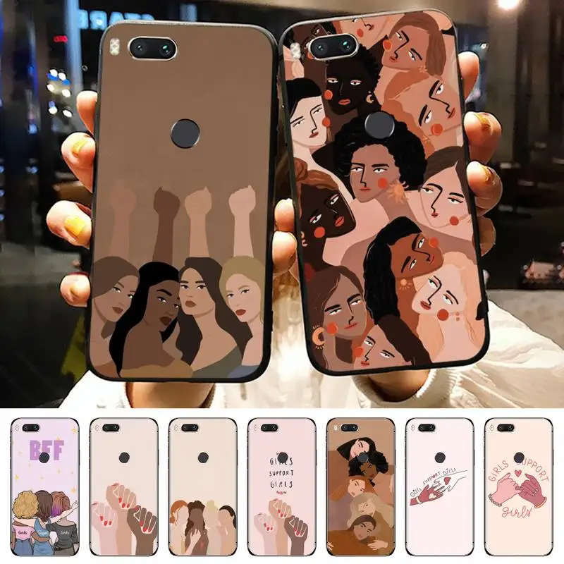 

Girls support girls Feminist Art illustration Phone Case For Xiaomi Redmi note 7 8 9 11 t s 10 A pro lite funda shell