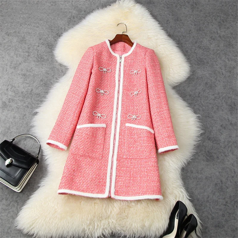 

Winter Loose Wool Blend Coats Elegant Long Overcoat Female Outerwear High Quality Runway Fashion Women Tweed Woolen Jackets