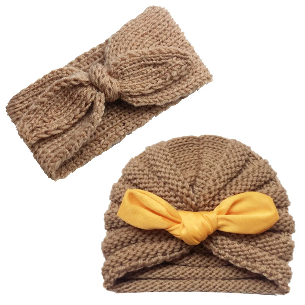 Детская шапка повязка на голову набор кролик цветок стразы зимняя для маленькой