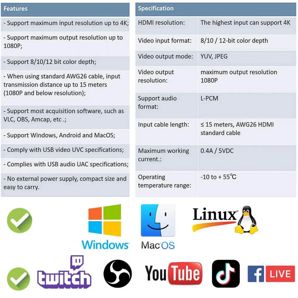 

4K 1080P USB 3.0 to HDMI-compatible Video Audio Game Capture Card for PS4 Game DVD Camcorder Camera Recording Live Streaming