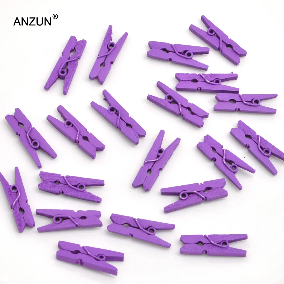 purple 2,5-3,5 см мини натуральные белые деревянные зажимы для фото прищепки ремесло декоративные колышки для фото стены - Цвет: purple