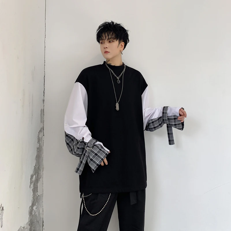 Свитшот IEFB Мужской Свободного Покроя в клетку дизайнерская одежда стиле пэчворк