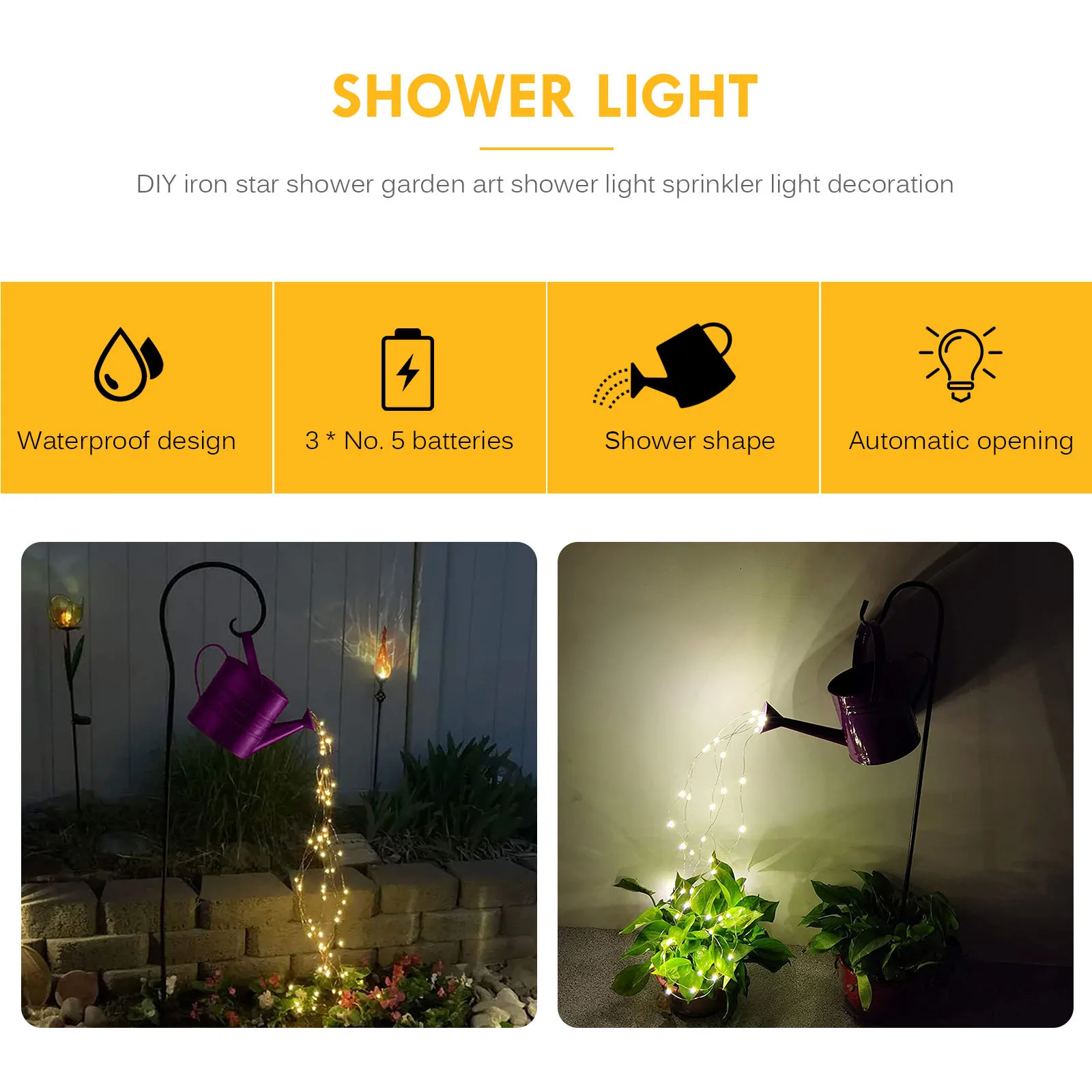 

Garden Star Light LED Star Shower Type Outdoor Garden Decoration Watering Can LED Fairy String Light Lawn Lamp Battery Power