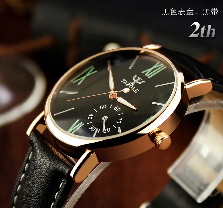 YAZOLE Роскошные Брендовые мужские часы модный кожаный браслет reloj hombre кварцевые наручные часы под платье мужские деловые часы erkek kol saati