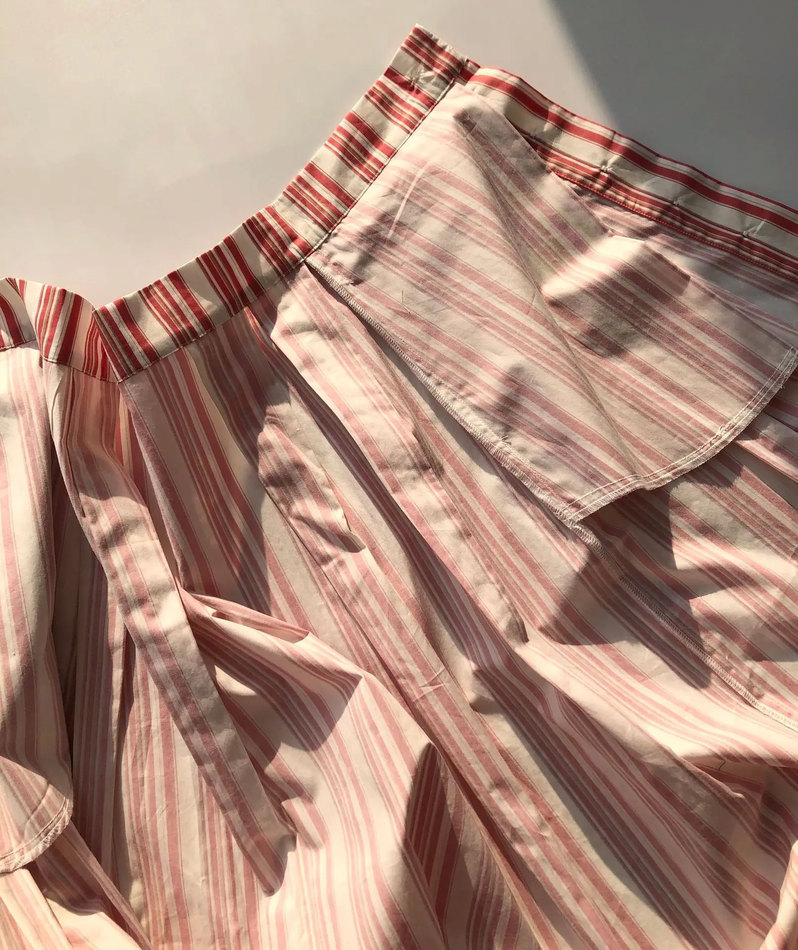 

Women Skirt Pink White Striped Cotton Skirt