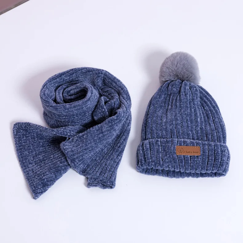 Blue 2Pcs 2 шт./3 шт./компл., детские наборы шарф Шапка Зимняя Теплая Бархатная шапка шарф перчатки для маленьких мальчиков и девочек, костюмы хлопковая шерсть Младенческая шапочка, шапки - Цвет: Blue 2Pcs