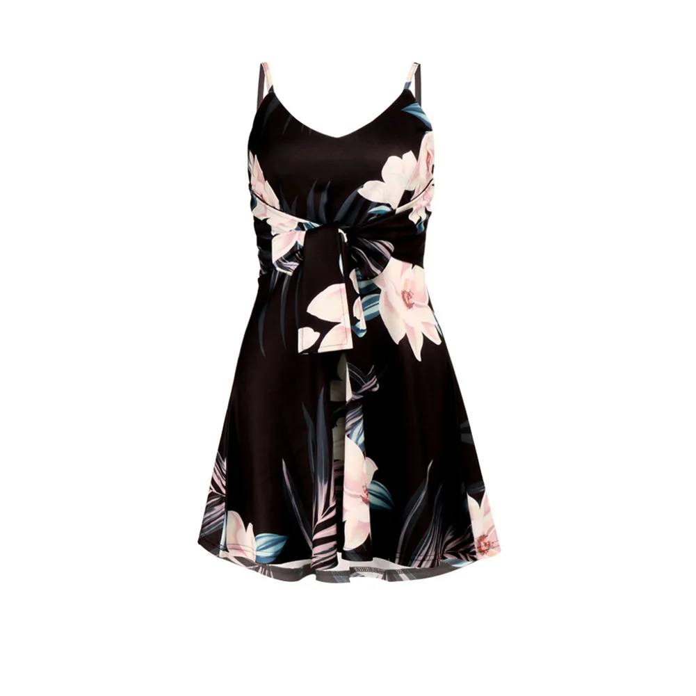 Женское пляжное мини платье с цветочным принтом открытой спиной и глубоким v