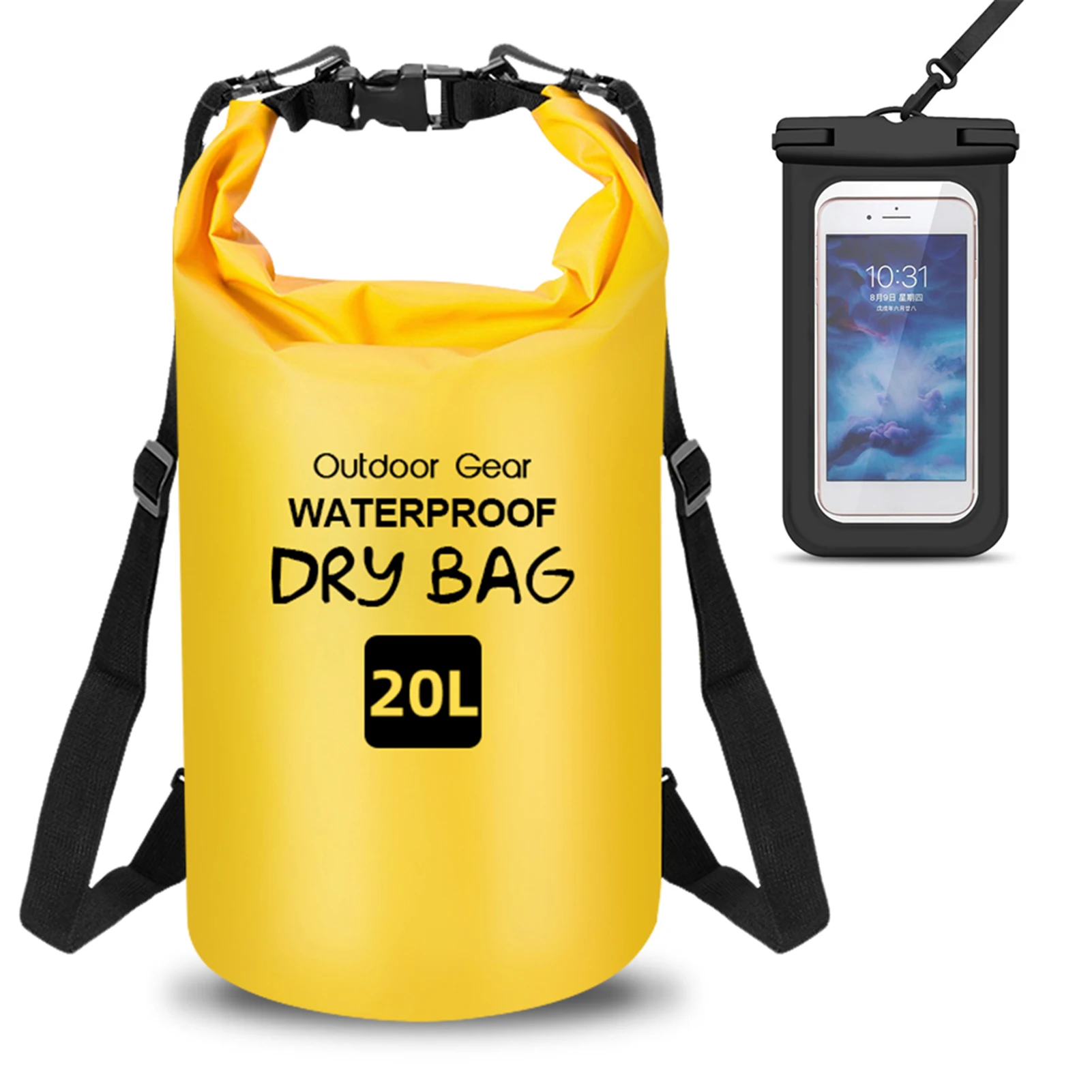 

10/20L Waterproof Dry Bag and Phone Case Roll Up Compression Sack & Phone Holder Large Capacity Bucket Bag For Drifting Swimming