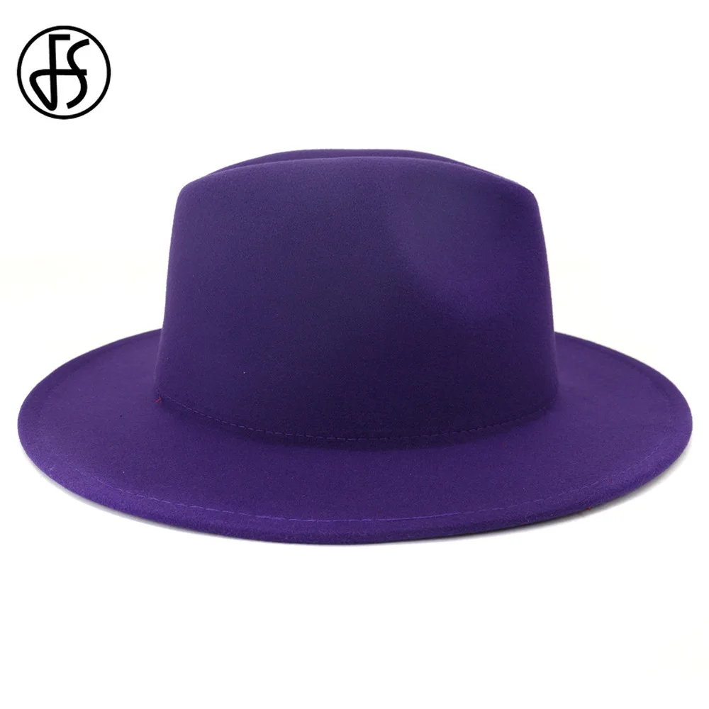 Женская фетровая шляпа FS винтажная с широкими полями фиолетового и оранжевого