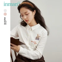 inman womens blouse autumn winter casual fresh young cute cartoon embroidery cotton long sleeve shirt