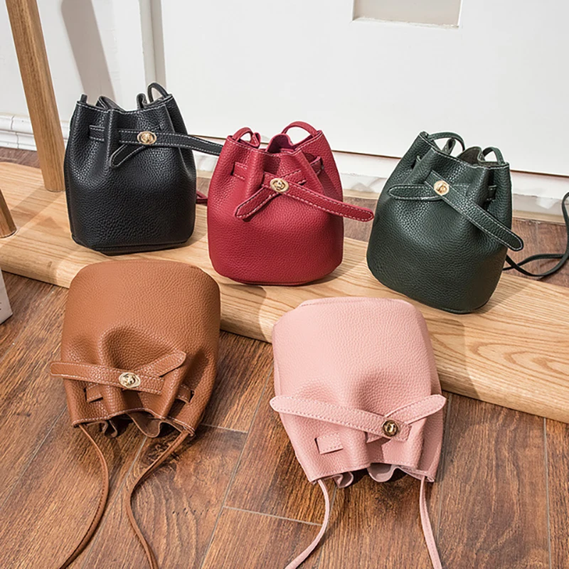 

Women's Small Drawstring Bucket Bag Single Shoulder Messenger Bags Lady Female Bag Black Free Shipping