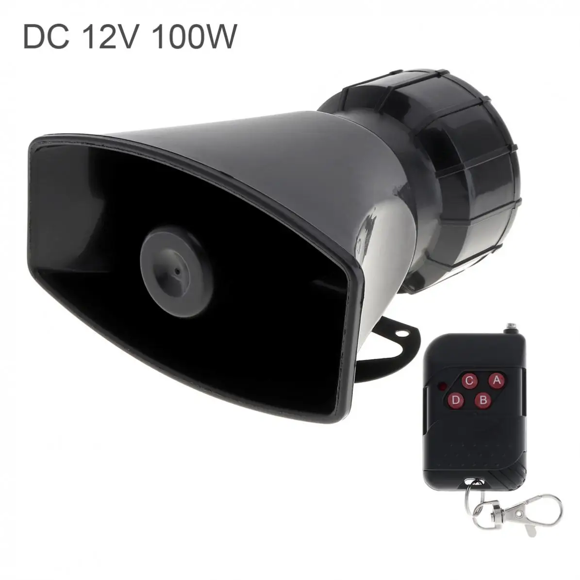 

12V 100W 7 Durable Sound Loud Car Warning Alarm Fire Siren Horn Speaker with Black Remote Controller