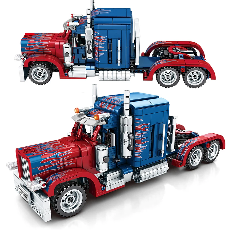

849pcs Peterbilt 389 Heavy Container Truck building blocks City Classic Pull Back Car Educational Toy Gifts For Children Kids