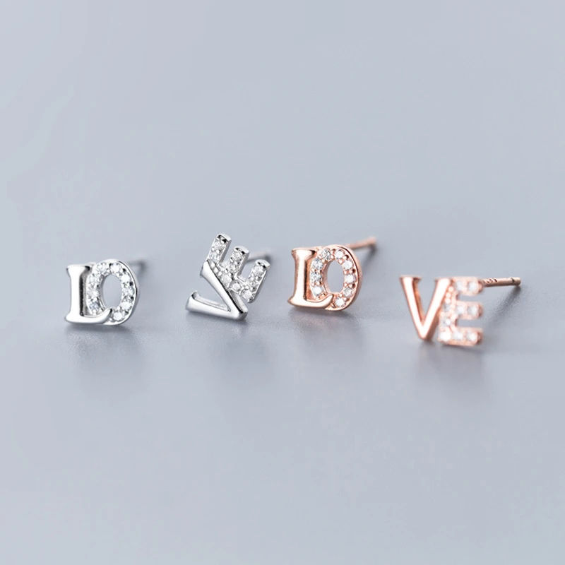 925 серебро Асимметричный кубический циркон маленькие алфавитные с надписью LOVE и