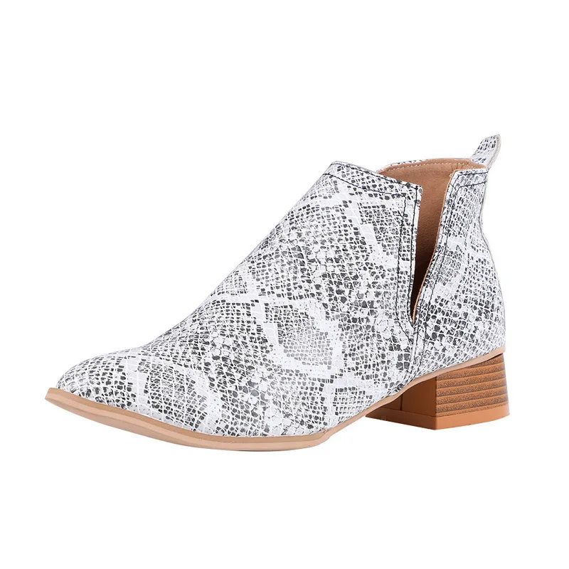 snake Slip On Women Ankle Boots Pointed Toe PU Leather Low Heels Shoes Woman Booties Sexy High Heels Size 35-43 - Цвет: snake