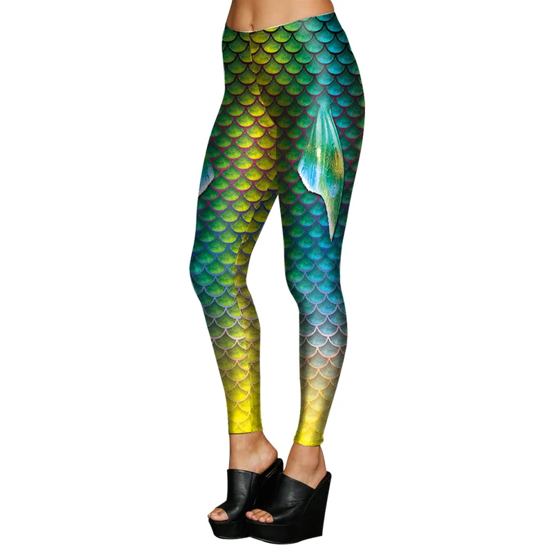 

Seamless Fitness Women Leggings Fashion Patchwork Scale Pattern High Waist Elastic Push Up Ankle Length Polyester Leggings