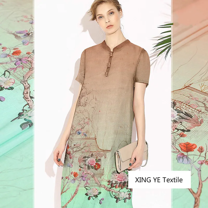 Мягкая Шелковая льняная ткань с принтом в китайском стиле из шелка тутового