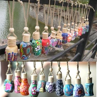 12ml exotic souvenir floral art printed hanging car air freshener perfume soft clay empty travel bottle diffuser scent fragrance