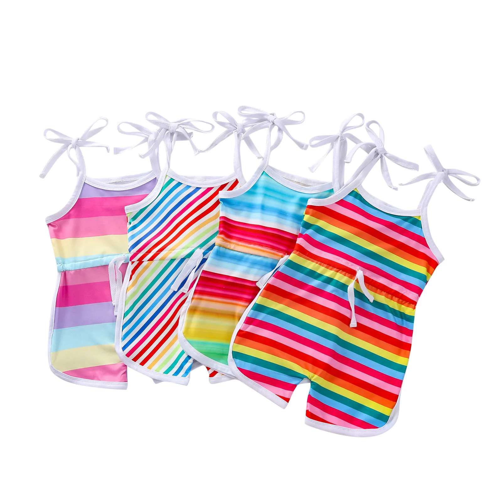 

Baby Girls Summer Romper Rainbow Stripe Bodysuit Baby Girls Strap Romper Bodysuit Clothes Roupas Bebes Infant Clothes Outfits