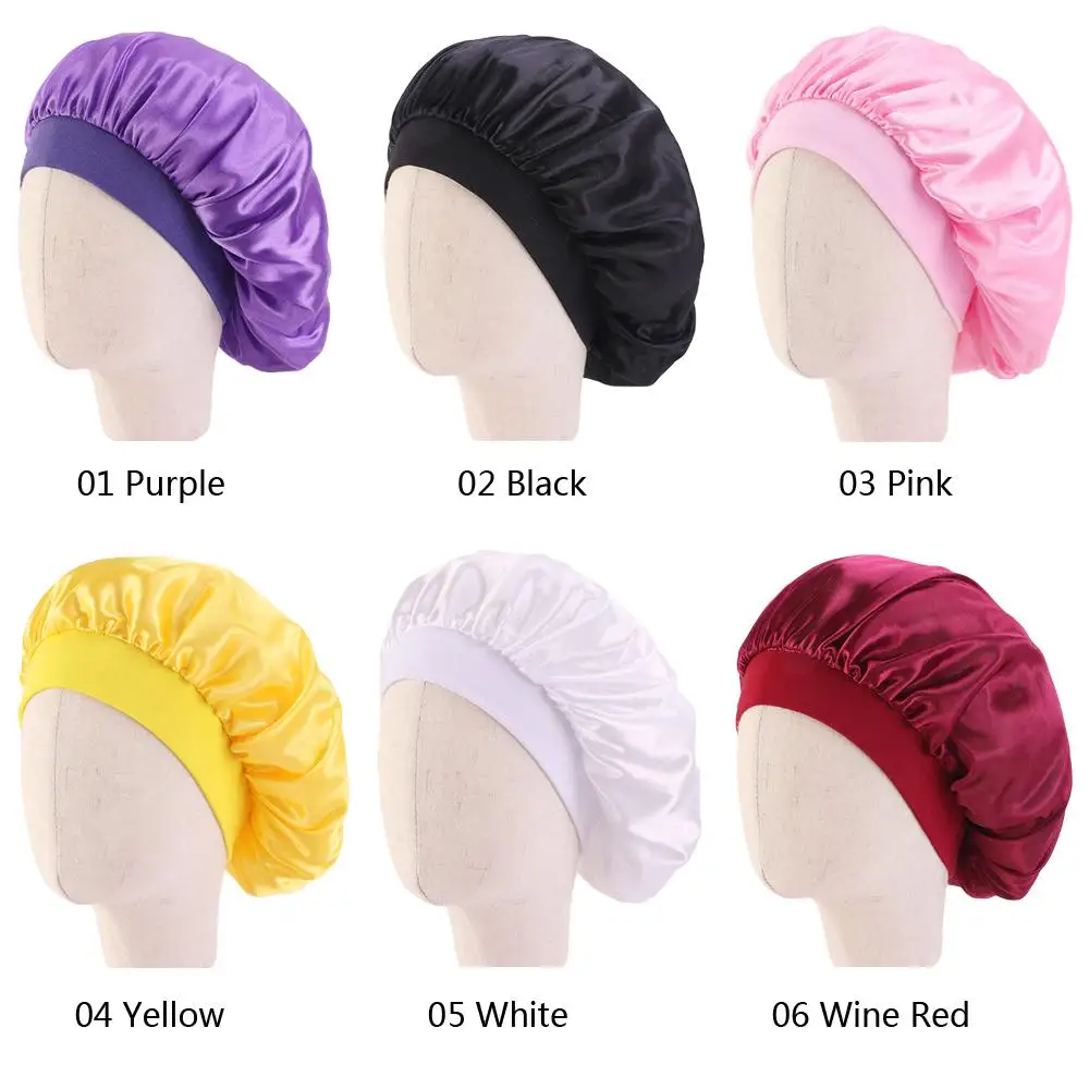 Детская Атласная шапочка однотонная Шапка тюрбан для девочек широкий эластичный