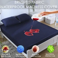waterproof mattress pad cover navy blue fitted sheet home bed protector bedbug proof machine washable