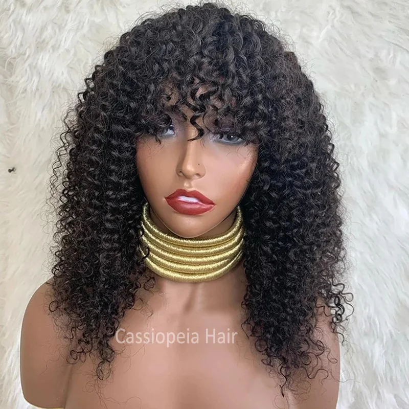 Online 20 Inç 250% Yoğunluk Kıvırcık Ipek Taban Derisi üst Peruk Patlama Tutkalsız Moğol Kinky Kıvırcık Tam Makine Yapımı Peruk Kadınlar Için