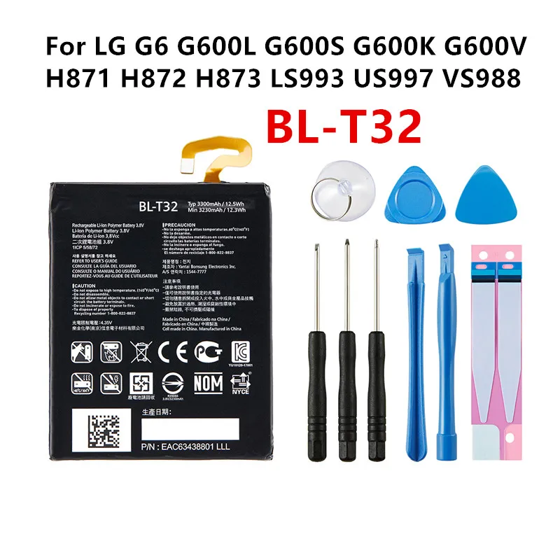 

Original BL-T32 3300mAh Battery For LG G6 G600L G600S G600K G600V H871 H872 H873 LS993 US997 VS988 T32 BLT32 Batteries +Tools