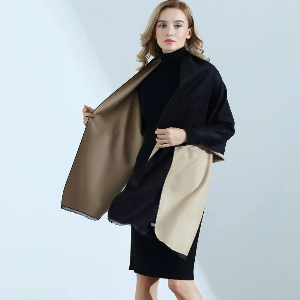 Искусственный кашемировый шарф женские теплые шарфы зимнее пончо синий серый