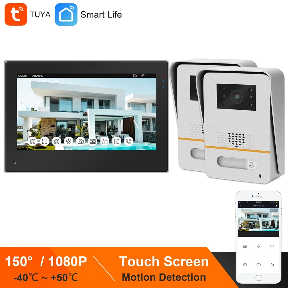 Видеодомофон HomeFong Wi Fi TUYA Smart Life IP видеодомофон для виллы сенсорный экран 150 °