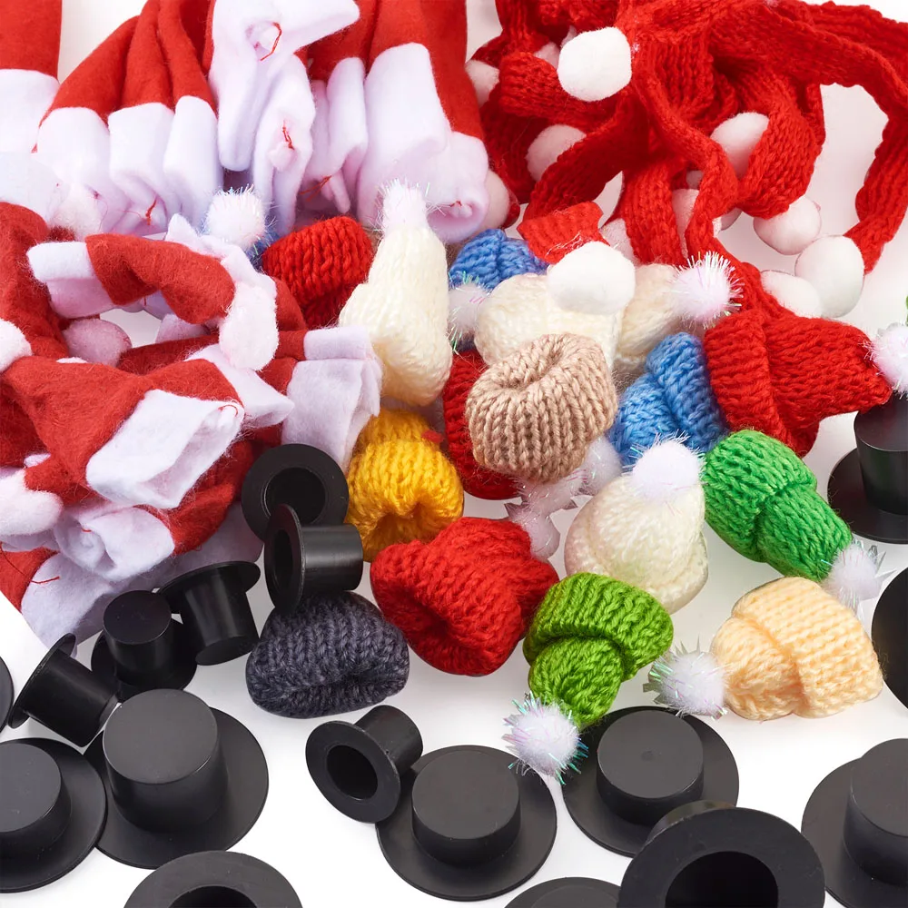 

1 Set Mixed Color Non-Woven Fabrics Christmas Hat Small Finger Hats with Plastic Caps For Christmas Ornament Accessories Crafts