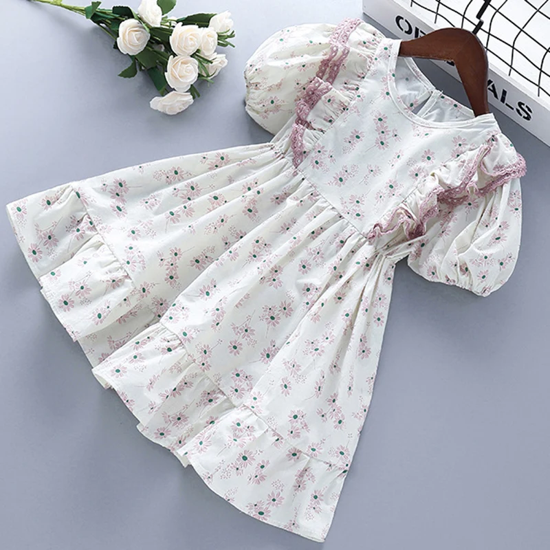 

Dress 2021 New Summer Puff Sleeve Floral Dress Girl Clothes Children Dress Kid Clothes Girl Casual Dress