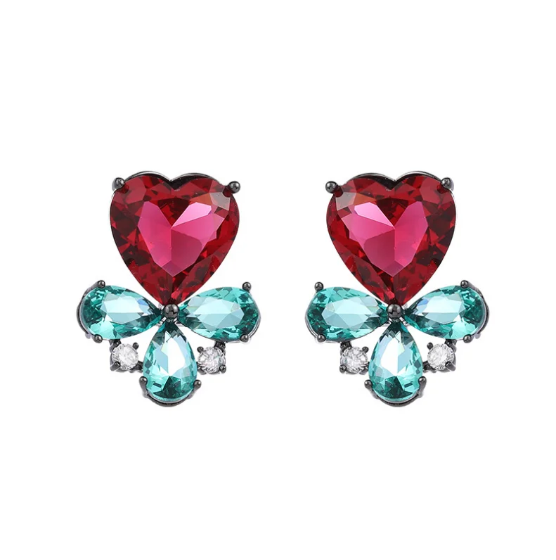 

2022 Trendy New 3 Tone Cubic Zirconia Stud Love Heart Earrings for Women Party Jewelry LYX110