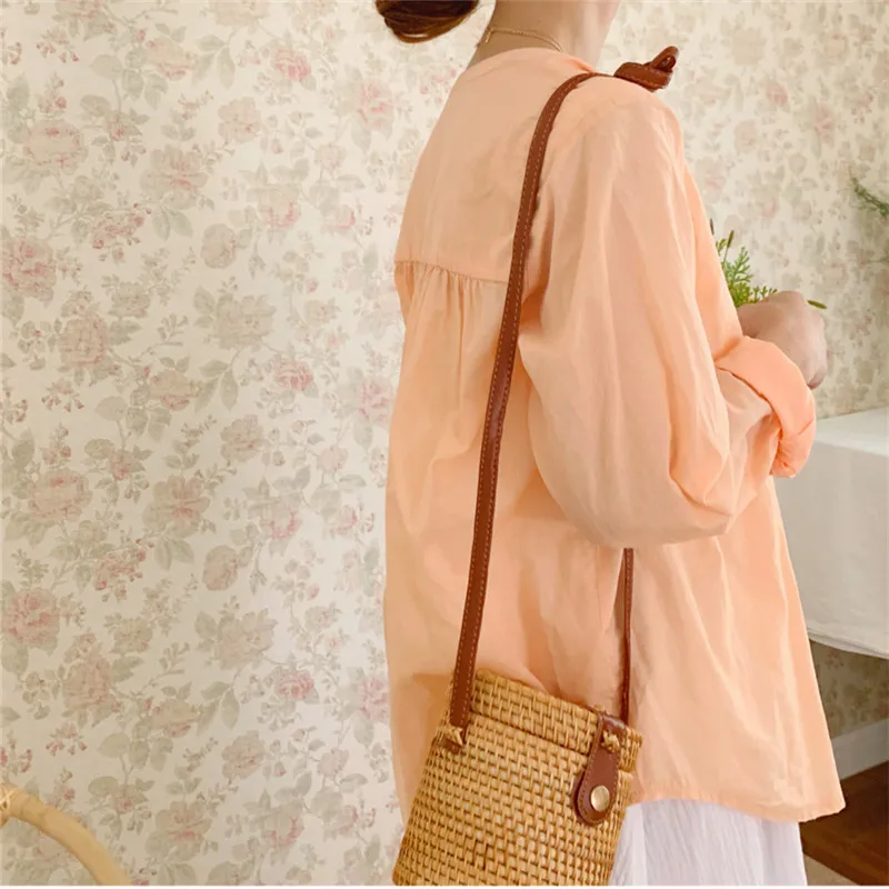 Однотонная синяя рубашка весенние женские повседневные топы льняные хлопковые