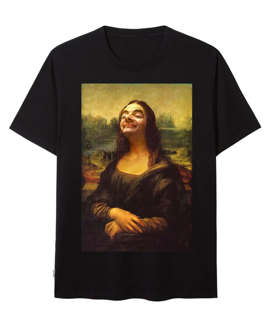 Mona Lisa X mr Bean Rowan Atkinson Smile забавная Черная Футболка размер S 3Xl крутой подарок