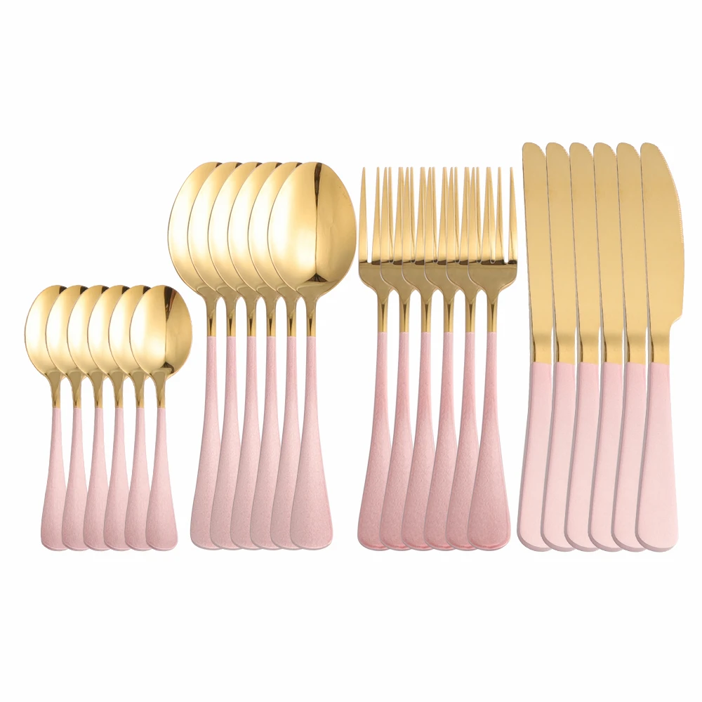 

24Pcs Pink Gold Stainless Steel Cutlery Tableware Set Dinnerware Flatware Set Wedding Party Forks Knives Spoons Set Silverware