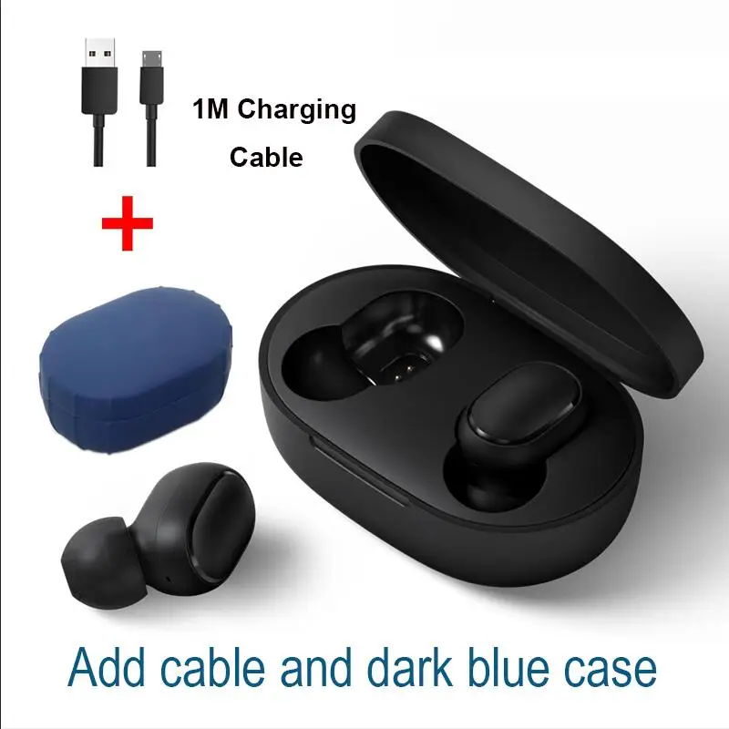 Cable dark blue case Xiaomi Redmi Airdots TWS Bluetooth стерео наушники с басами BT 5,0 Eeadphones с микрофоном, наушники с поддержкой AI - Цвет: Cable dark blue case
